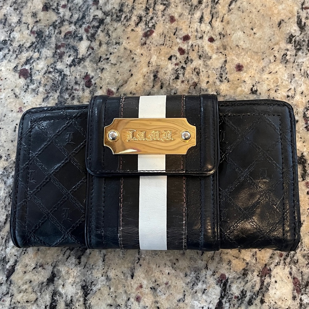 L.A.M.B. Black Leather Wallet with Gold hardware. Like New!